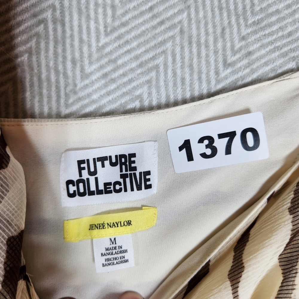 Future Collective Jenee Naylor Chic Ruffle Brown and Cream Women's M Dress - Picture 3 of 14